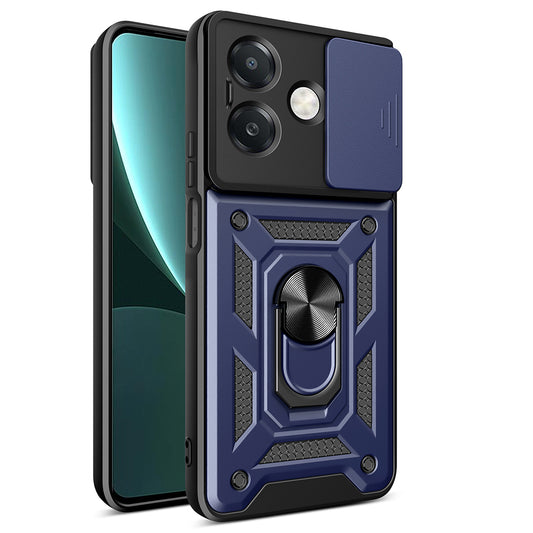 Oppo A3 Kılıf Magnetik Standlı Kamera Korumalı Zore Sürgülü Vega Kapak Mavi