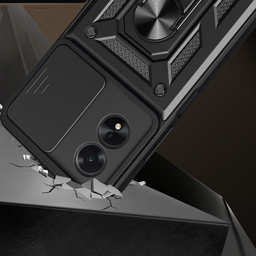 Oppo A38 Case Magnetic Stand Camera Protection Zore Sliding Vega Cover Black