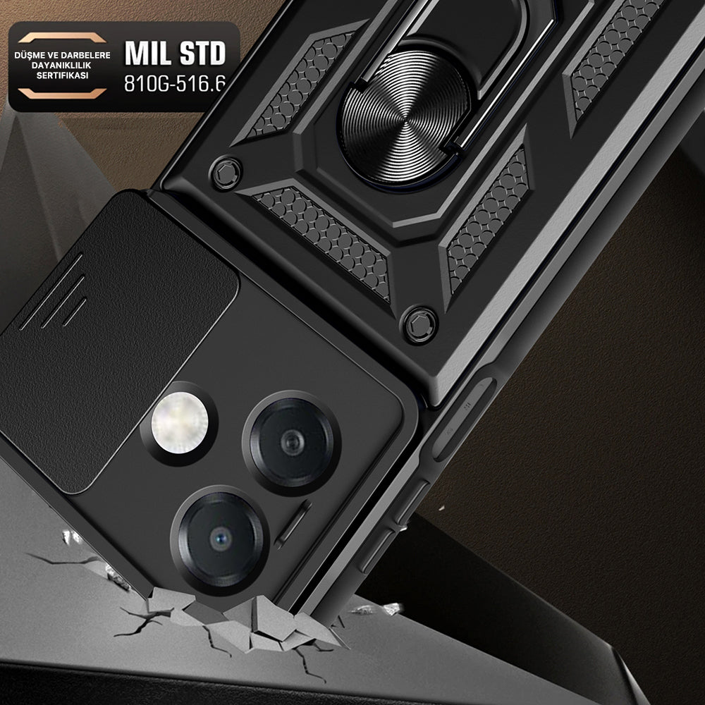 Oppo A3x 4G Case Magnetic Stand Camera Protection Zore Sliding Vega Cover Black