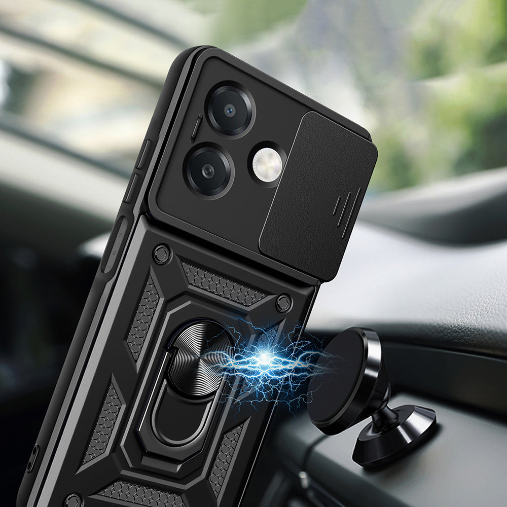 Oppo A3x Case Magnetic Stand Camera Protection Zore Sliding Vega Cover Black