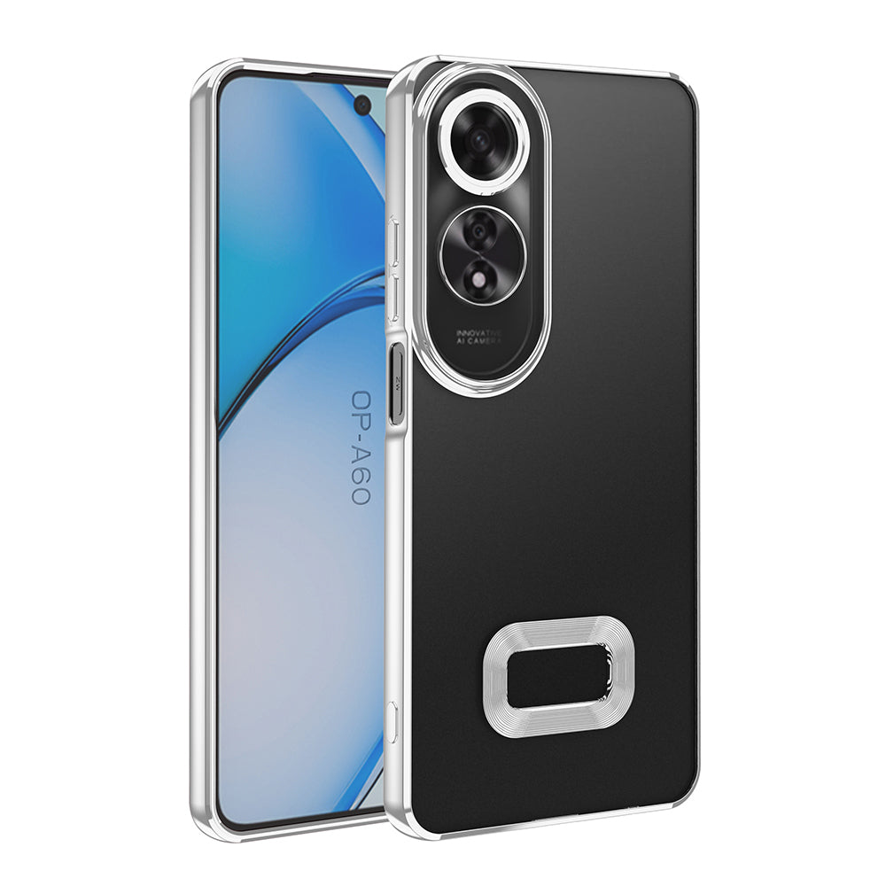Oppo A60 Kılıf Kamera Korumalı Logo Gösteren Zore Omega Kapak Gümüş