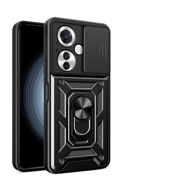 Oppo Reno 11FS Kılıf Magnetik Standlı Kamera Korumalı Zore Sürgülü Vega Kapak Siyah