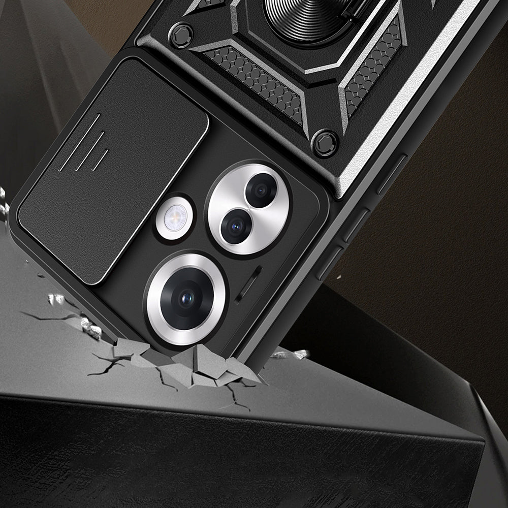 Oppo Reno 11FS Kılıf Magnetik Standlı Kamera Korumalı Zore Sürgülü Vega Kapak Siyah