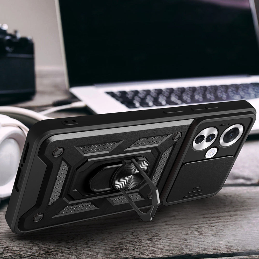 Oppo Reno 11FS Kılıf Magnetik Standlı Kamera Korumalı Zore Sürgülü Vega Kapak Mavi