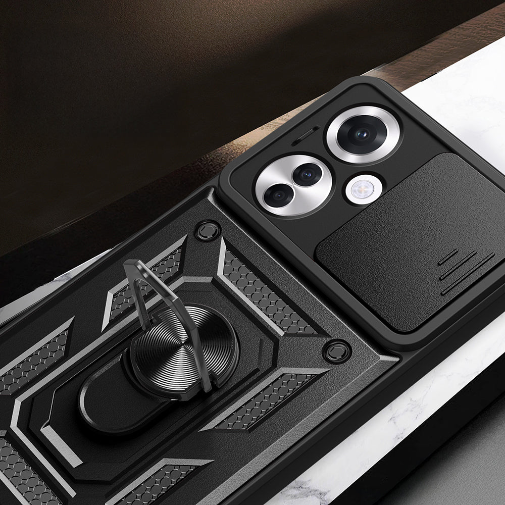 Oppo Reno 11FS Kılıf Magnetik Standlı Kamera Korumalı Zore Sürgülü Vega Kapak Siyah