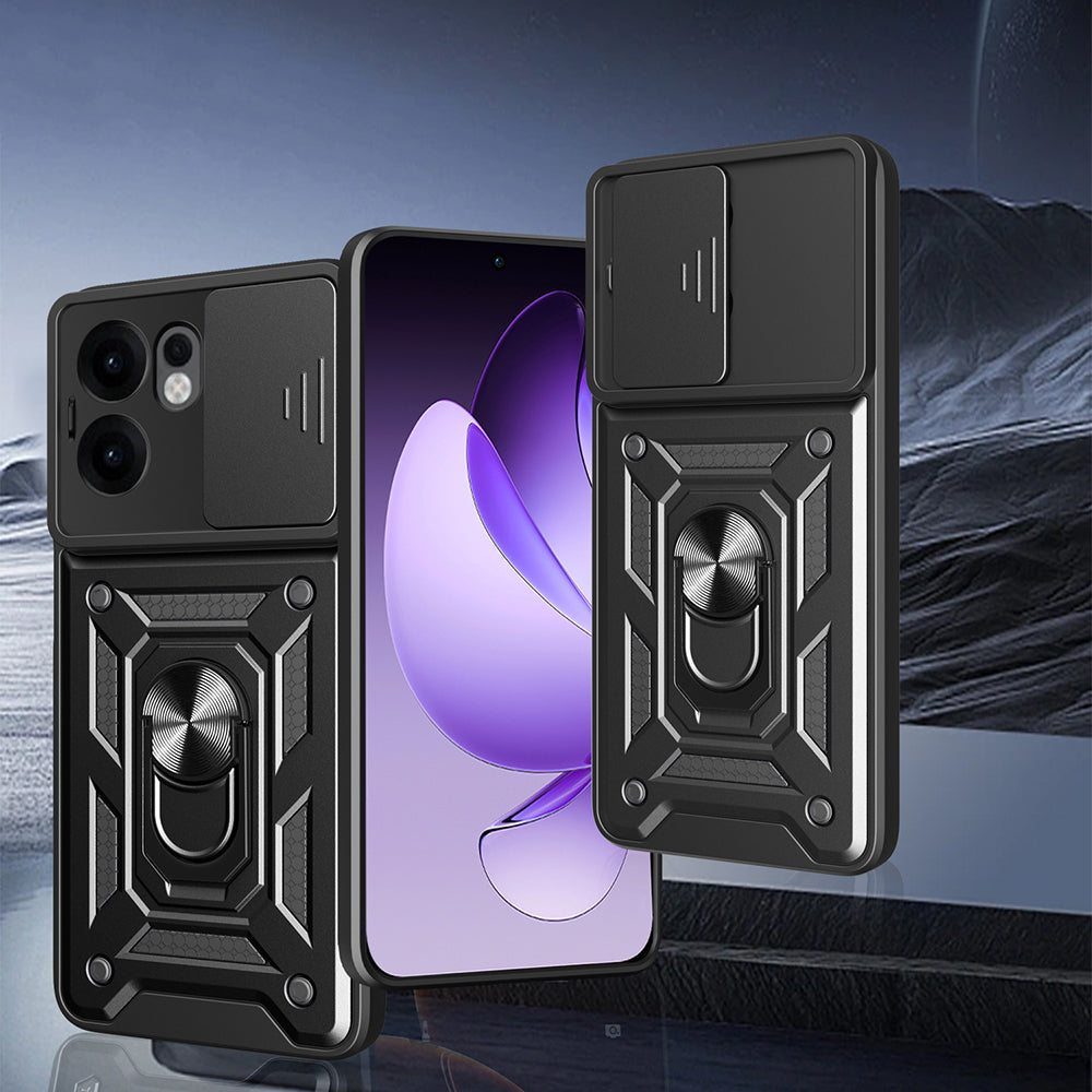 Oppo Reno 13F 5G Kılıf Magnetik Standlı Kamera Korumalı Zore Sürgülü Vega Kapak Siyah