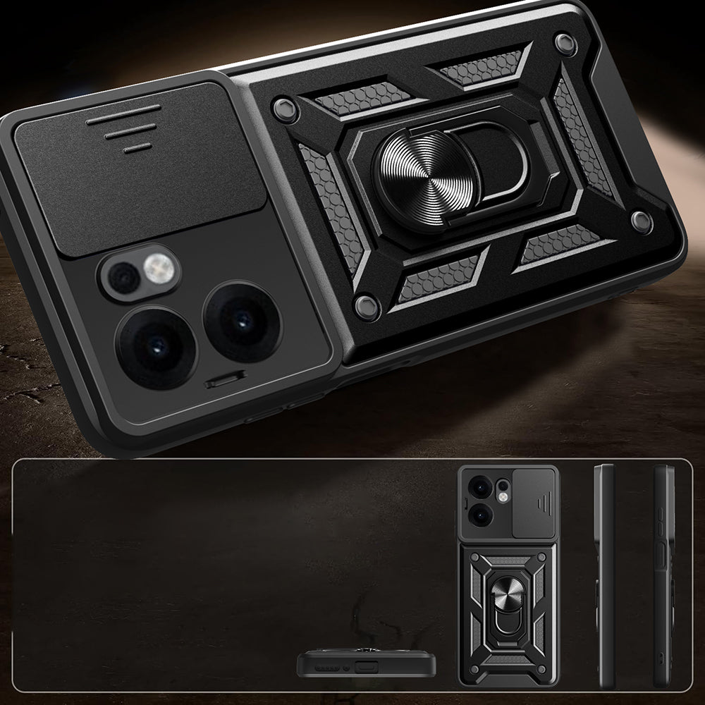 Oppo Reno 13F 5G Kılıf Magnetik Standlı Kamera Korumalı Zore Sürgülü Vega Kapak Siyah