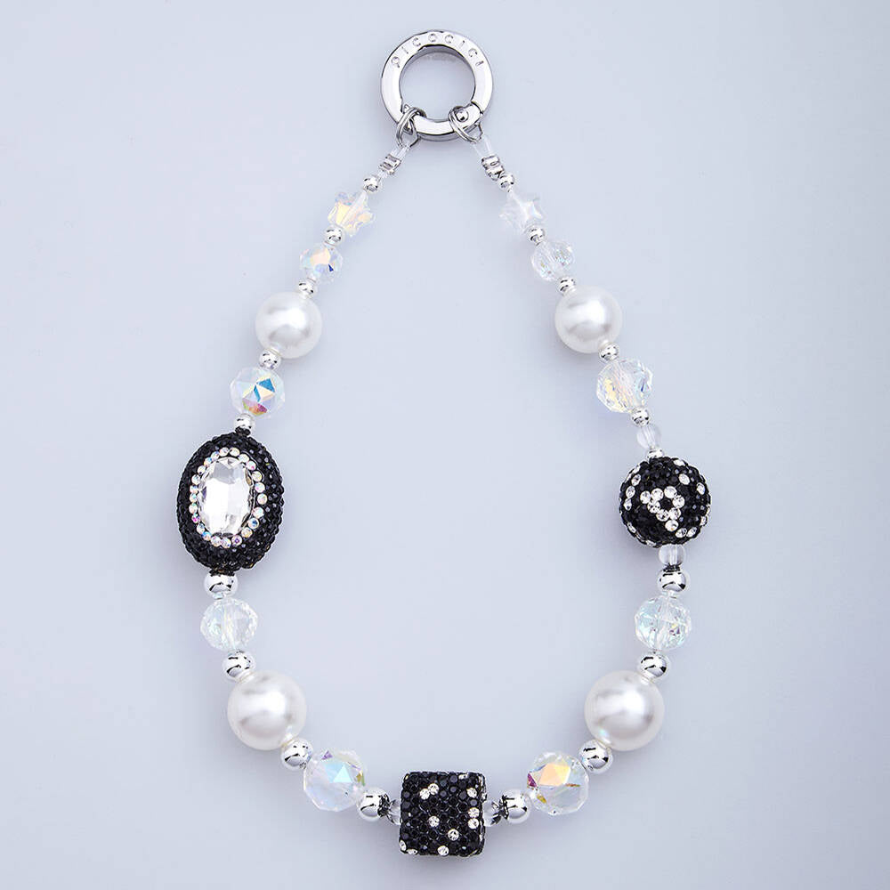 Picocici Diamond Stone Design Oval Pearl Phone Wrist Strap Black