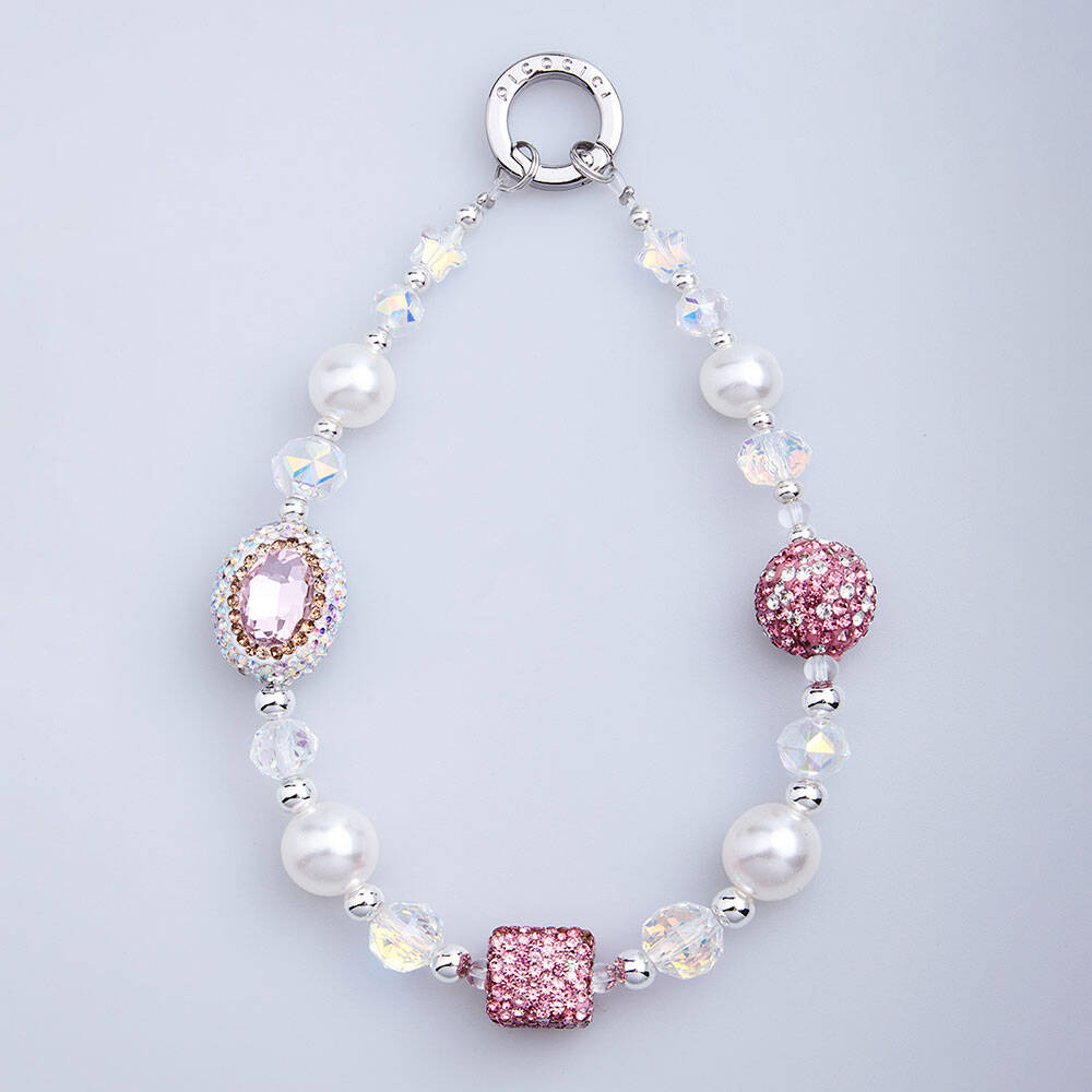 Picocici Diamond Stone Design Oval Pearl Phone Wrist Strap Pink