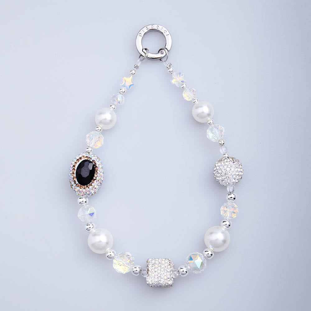 Picocici Diamond Stone Design Oval Pearl Phone Wrist Strap White