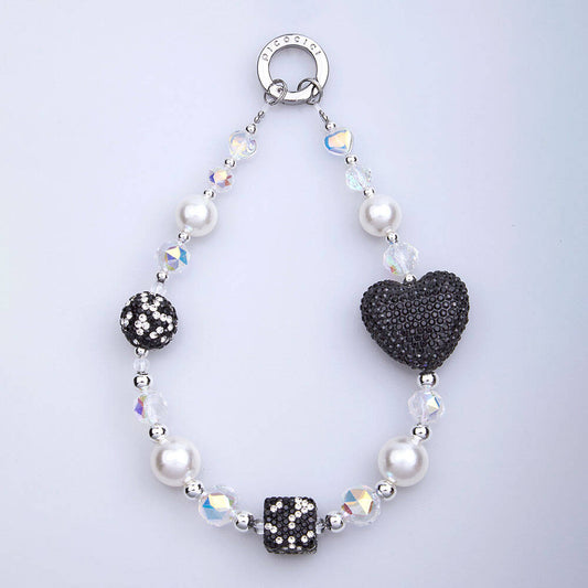 Picocici Shining Stone Design 30mm Dot Drill Heart Phone Wrist Strap Black