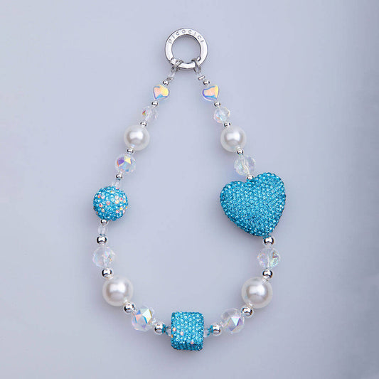 Picocici Shining Stone Design 30mm Dot Drill Heart Phone Wrist Strap Blue