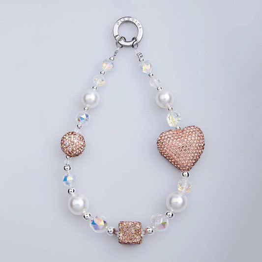 Picocici Shining Stone Design 30mm Dot Drill Heart Phone Wrist Strap Rose Gold