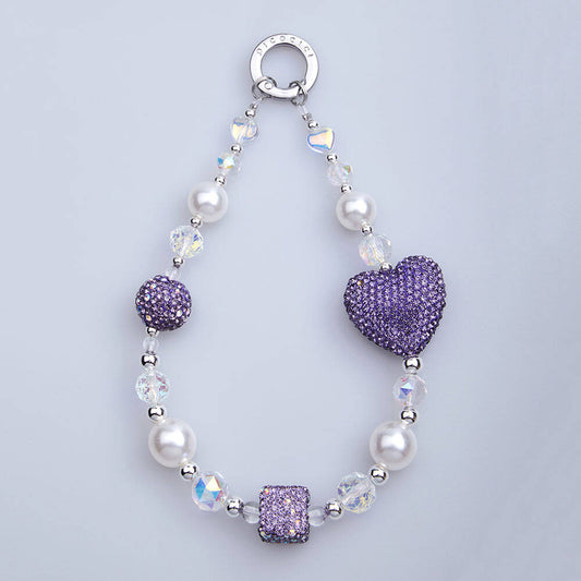 Picocici Shining Stone Design 30mm Dot Drill Heart Phone Wrist Strap Purple