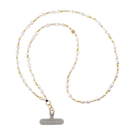 Picocici Metal Pearl Phone Lanyard 1.2 Meters White-Gold