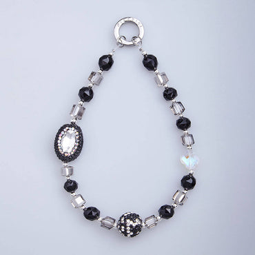 Picocici Sugar Cube Design Oval Crystal Phone Wrist Strap Black