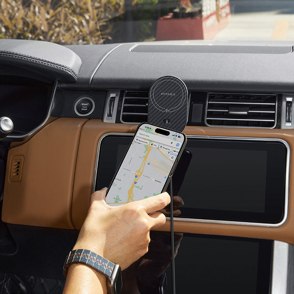 Pitaka MagEZ Pro 2 M-safe Charging Feature Qi2 Aramid Fiber Car Phone Holder Black