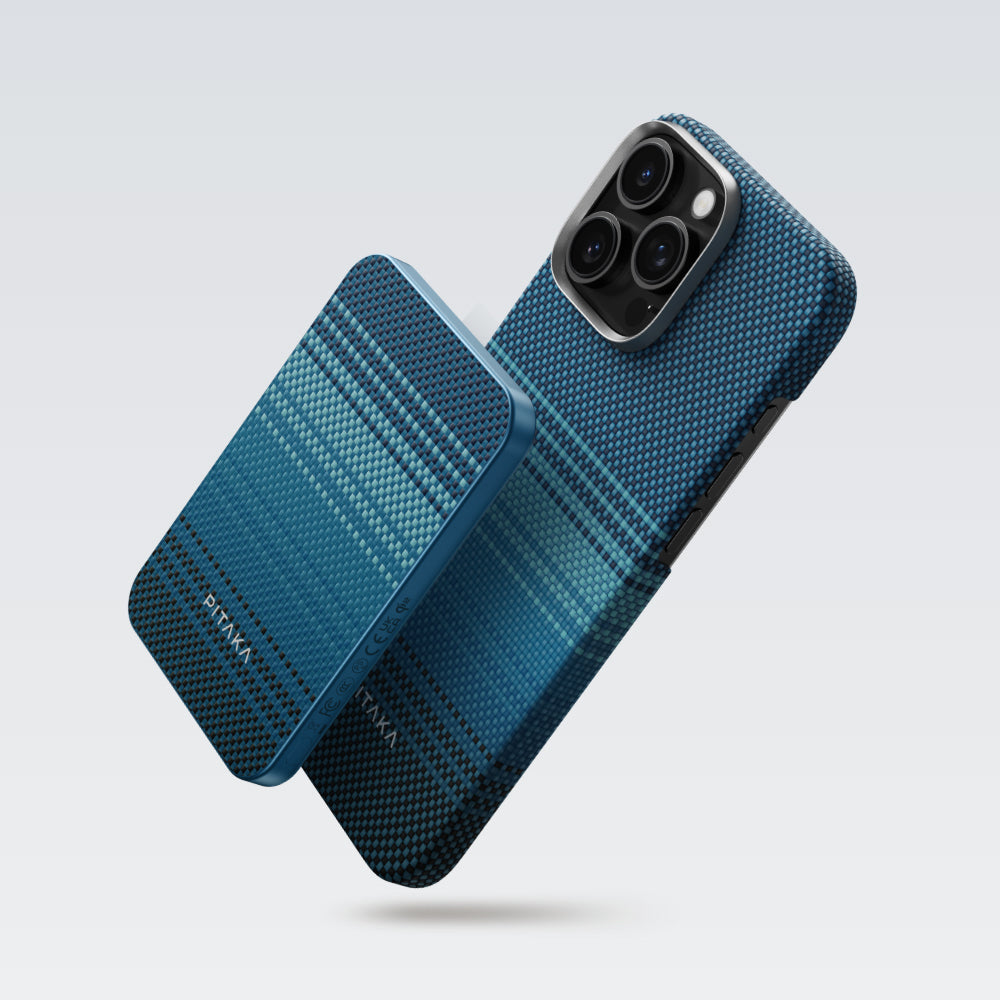 Pitaka Tactile Woven Aramid Fiber M-Safe Powerbank 15W 5000mAh Black-Green with Qi2 Charging Technology