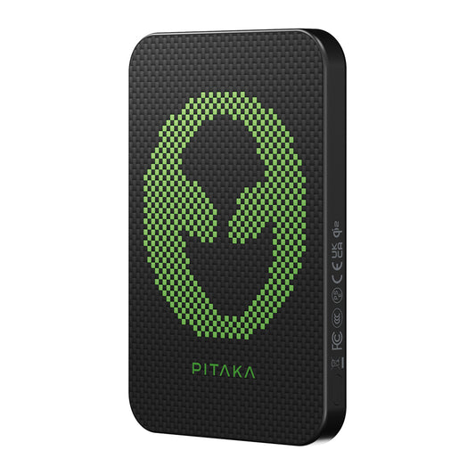 Pitaka Tactile Woven Aramid Fiber M-Safe Powerbank 15W 5000mAh Black-Green with Qi2 Charging Technology