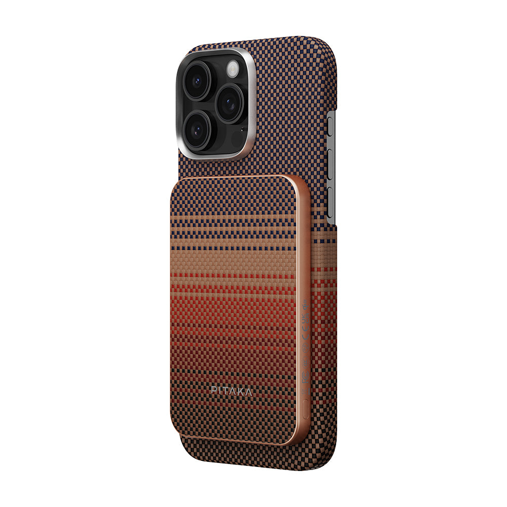 Pitaka Tactile Woven Aramid Fiber M-Safe Powerbank 15W 5000mAh Black-Green with Qi2 Charging Technology