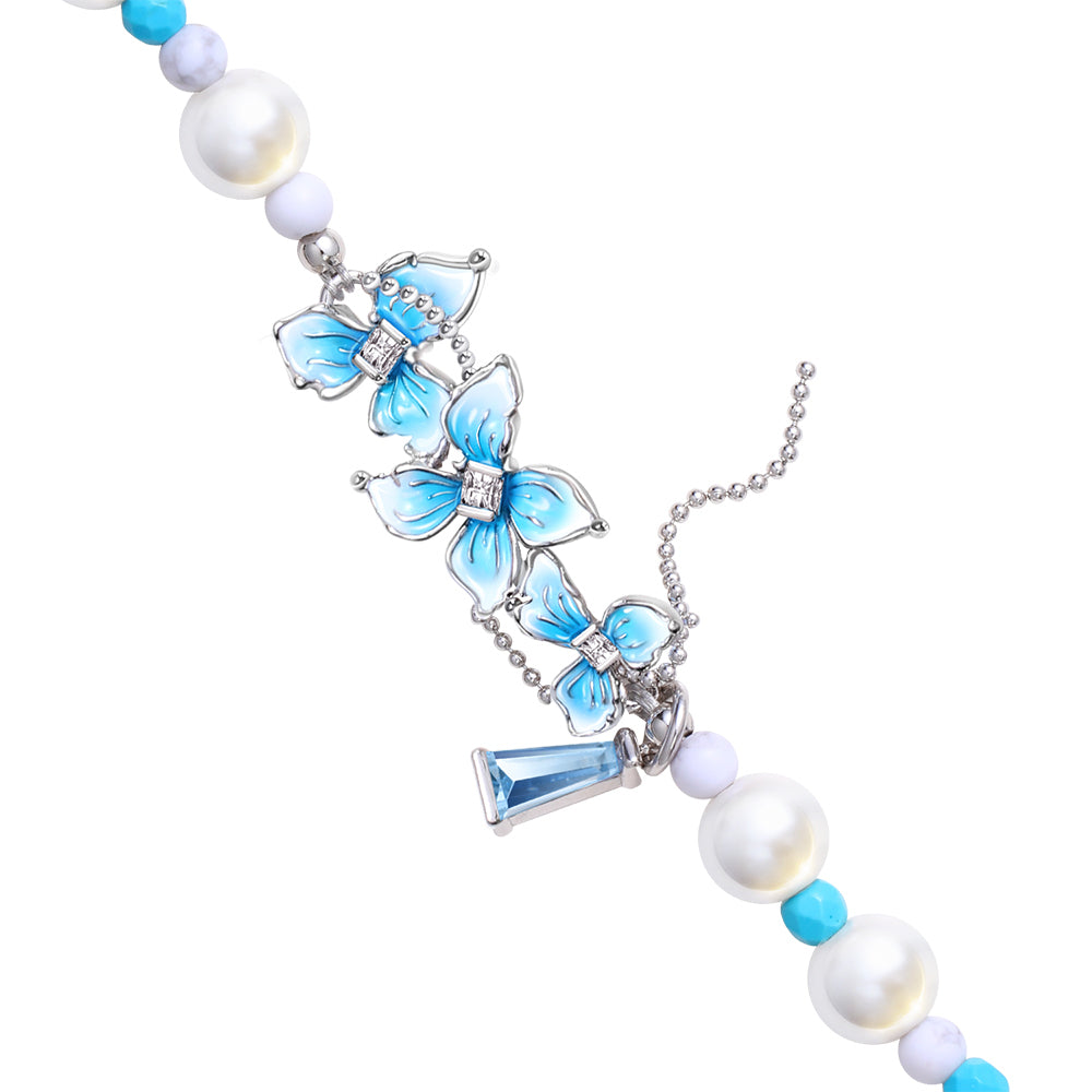 Pynana BlueFlower Series Pearl Stone Phone Wrist Strap Blue-White