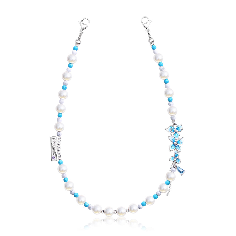 Pynana BlueFlower Series Pearl Stone Phone Wrist Strap Blue-White