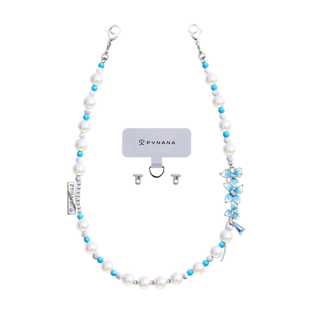 Pynana BlueFlower Series Pearl Stone Phone Wrist Strap Blue-White