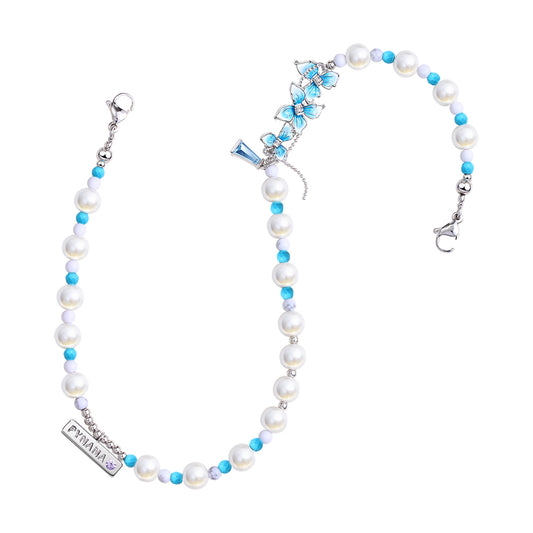 Pynana BlueFlower Series Pearl Stone Phone Wrist Strap Blue-White