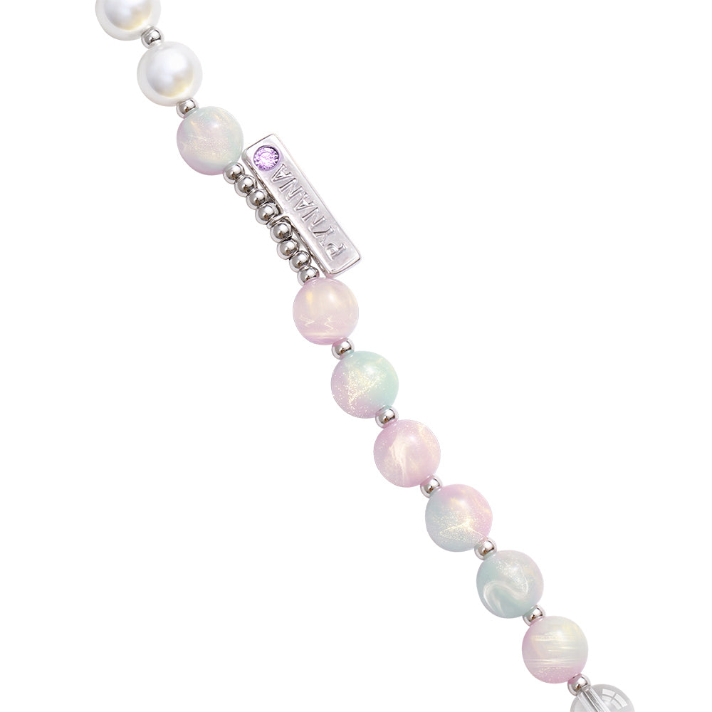 Pynana Charm Series 2 in 1 Pearl Stone Phone Lanyard Pink-Green