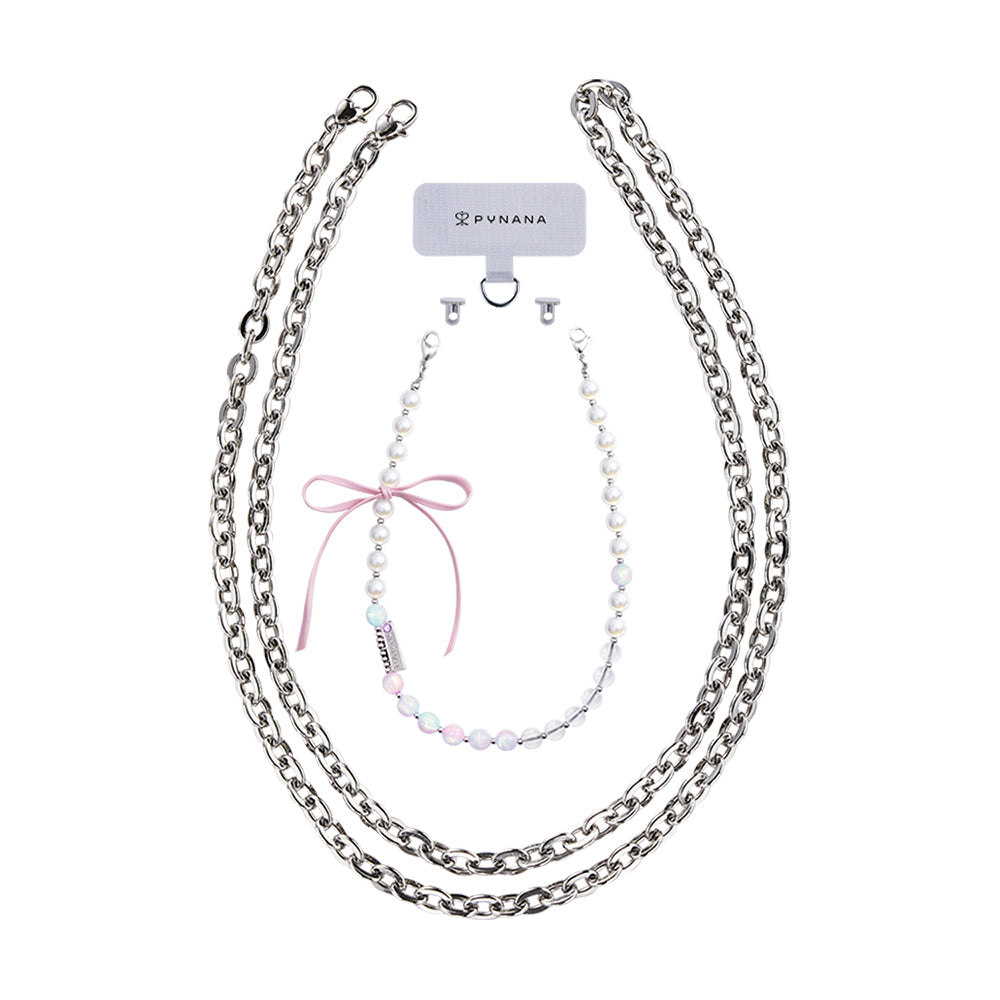 Pynana Charm Series 2 in 1 Pearl Stone Phone Lanyard Pink-Green