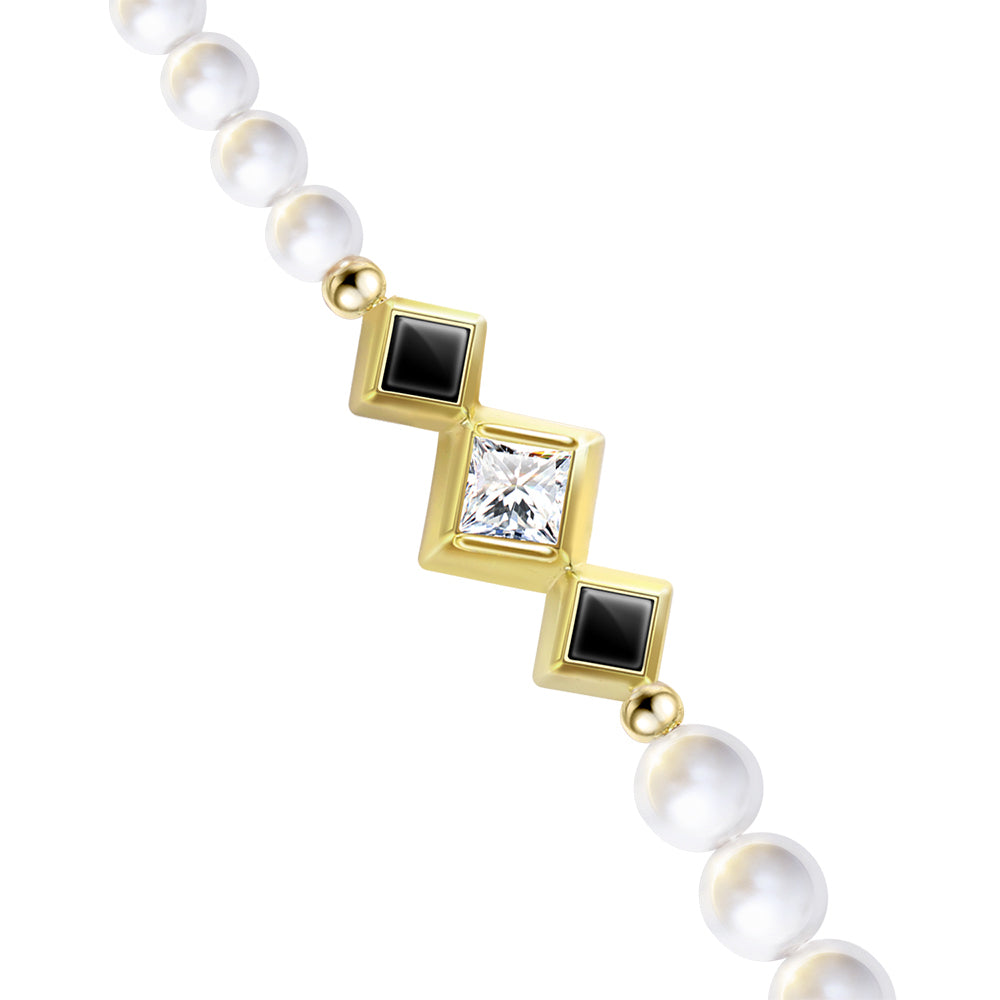 Pynana Free Diamond Series Pearl Stone Phone Lanyard Black-Gold