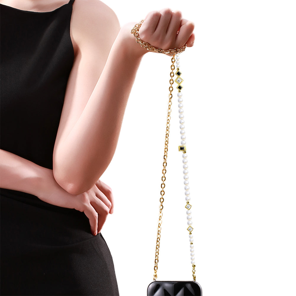 Pynana Free Diamond Series Pearl Stone Phone Lanyard Black-Gold