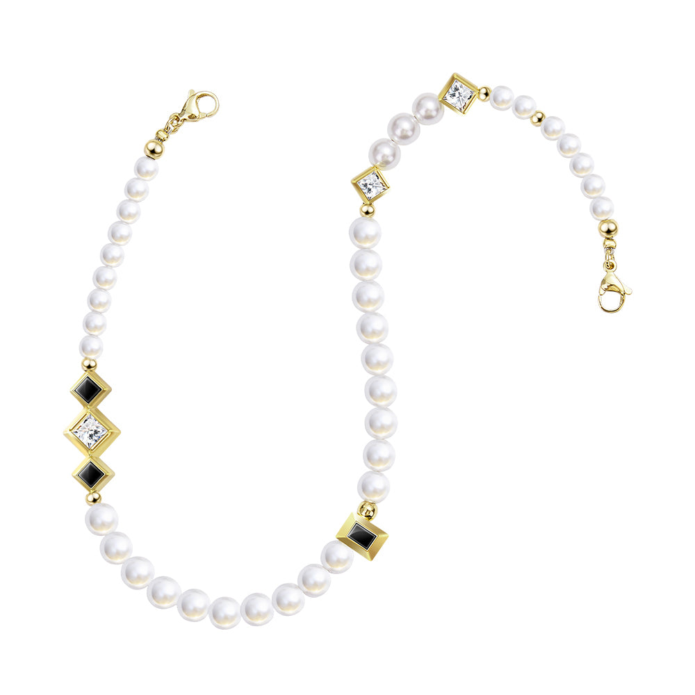 Pynana Free Diamond Series Pearl Stone Phone Lanyard Black-Gold