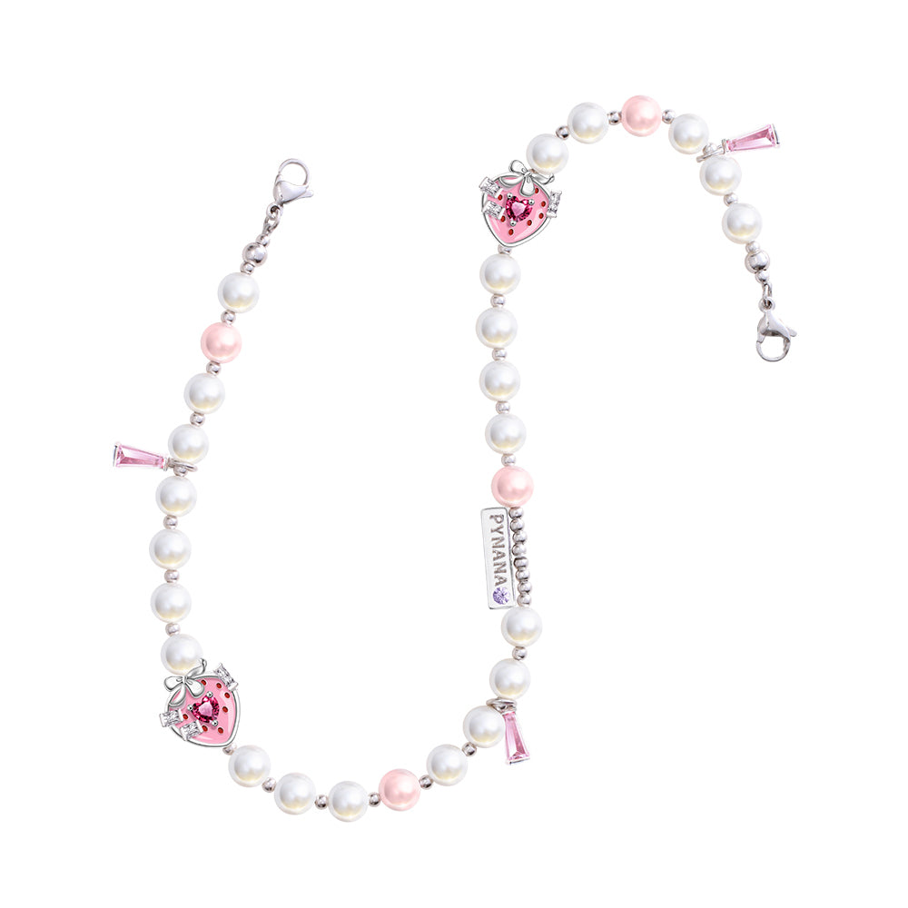 Pynana Sweet Berry Series Pearl Stone Phone Lanyard Pink-White