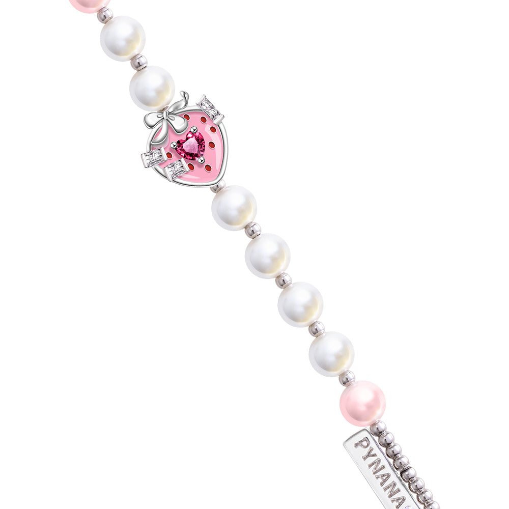 Pynana Sweet Berry Series Pearl Stone Phone Lanyard Pink-White