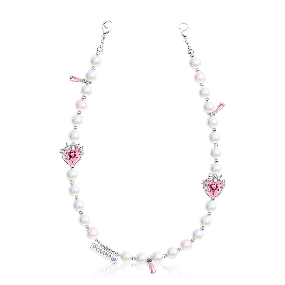 Pynana Sweet Berry Series Pearl Stone Phone Lanyard Pink-White