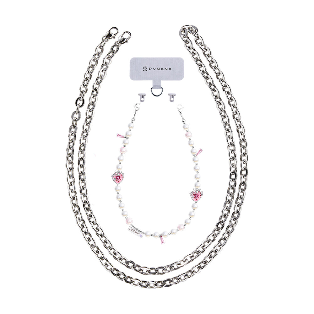 Pynana Sweet Berry Series Pearl Stone Phone Lanyard Pink-White