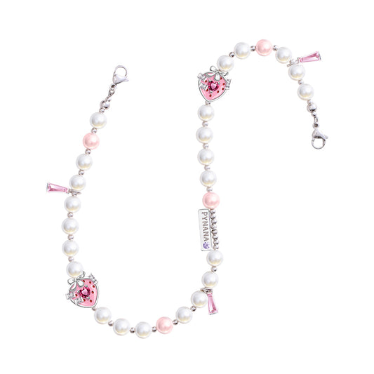 Pynana Sweet Berry Series Pearl Stone Phone Lanyard Pink-White