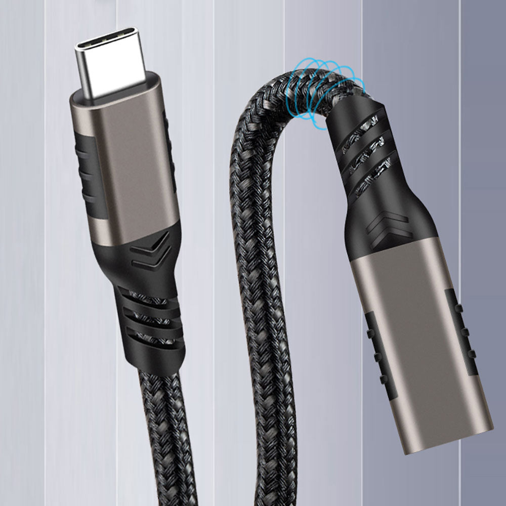 Qgeem Extension USB3.2 Type-C PD Uzatma Kablosu 100W 20Gbps 4K@60Hz 3 Metre Siyah