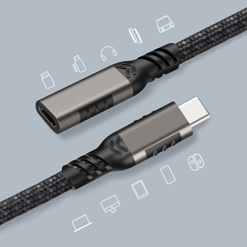 Qgeem Extension USB3.2 Type-C PD Uzatma Kablosu 100W 20Gbps 4K@60Hz 3 Metre Siyah