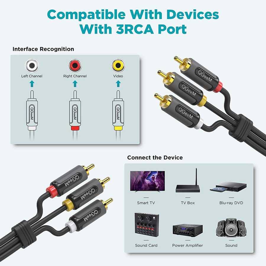 Qgeem QG-AU13 RCA Aux Audio Kablo 3.05M Siyah
