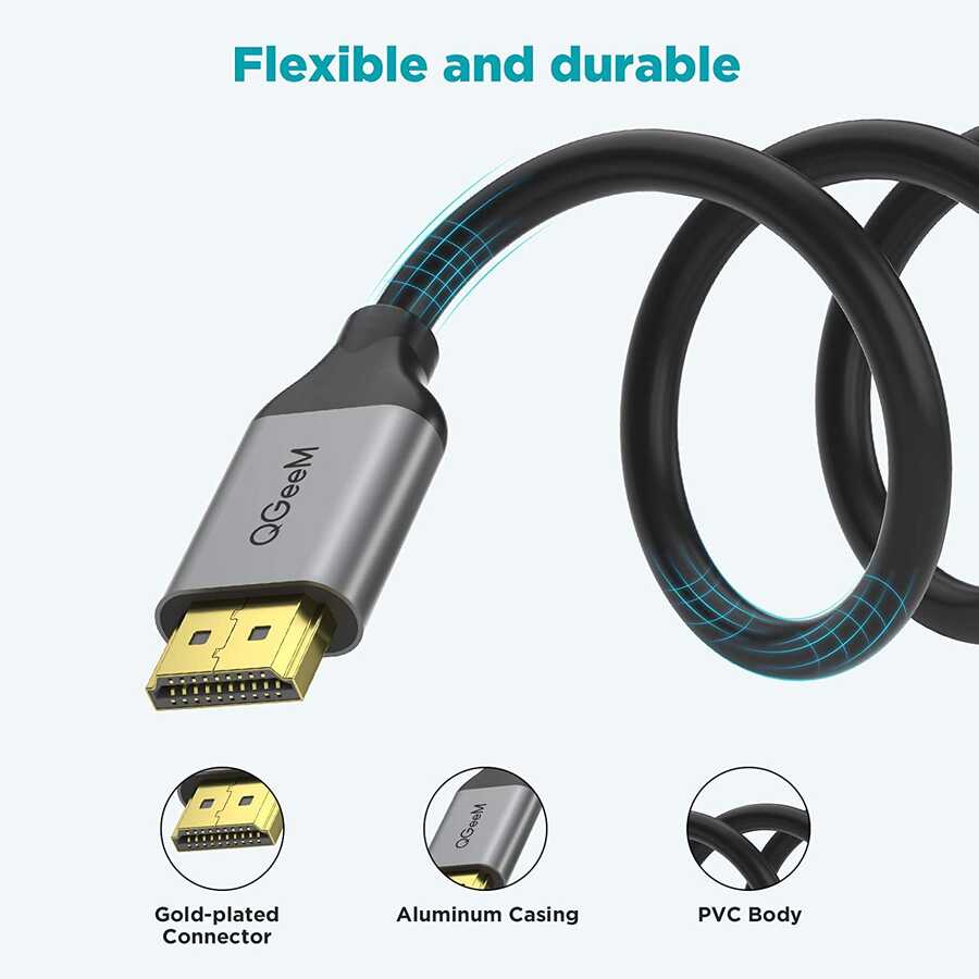 Qgeem QG-AV17 Görüntü ve Ses Aktarıcı HDMI Kablo 2.1 Versiyon 8K HD Kalite 48Gbps 0.91 metre Siyah