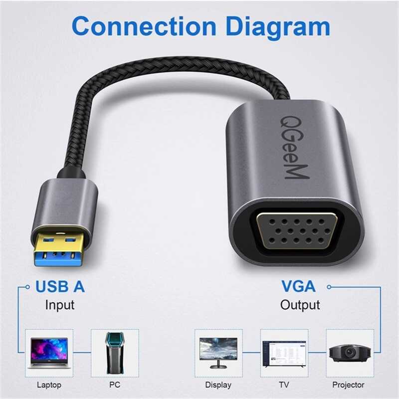Qgeem QG-UA07 Usb To VGA Dönüştürücü Siyah