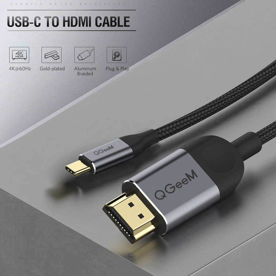 Qgeem QG-UA10 Type-C To HDMI Kablo Siyah