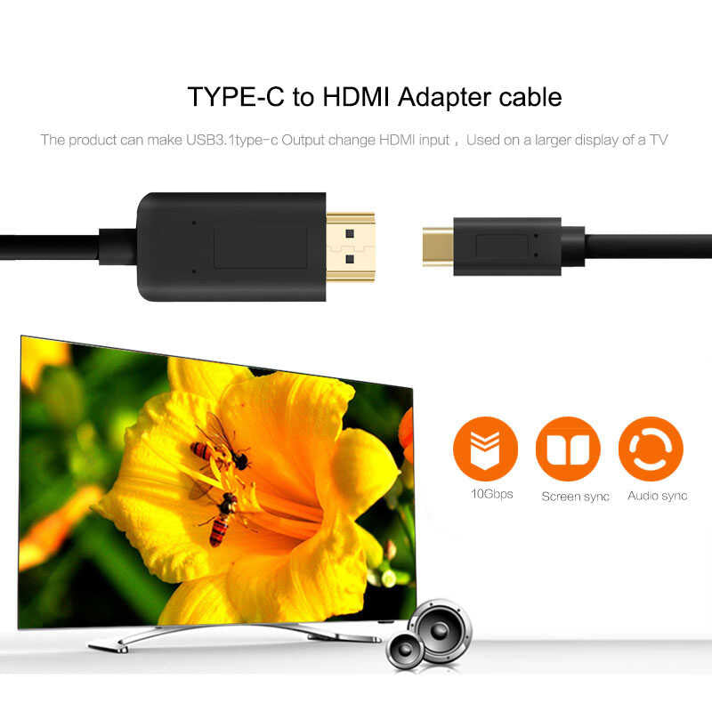 Qgeem QG-UA11 Type-C To HDMI Kablo 1.2M Siyah