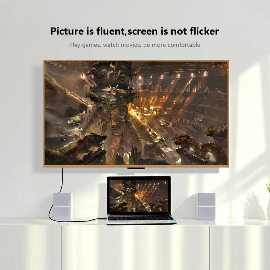 Qgeem QG-UA17 Type-C to VGA Adaptörü Yüksek Çözünürlüklü Dönüştürücü Kablo 1080p 60Hz 1.8 metre Siyah