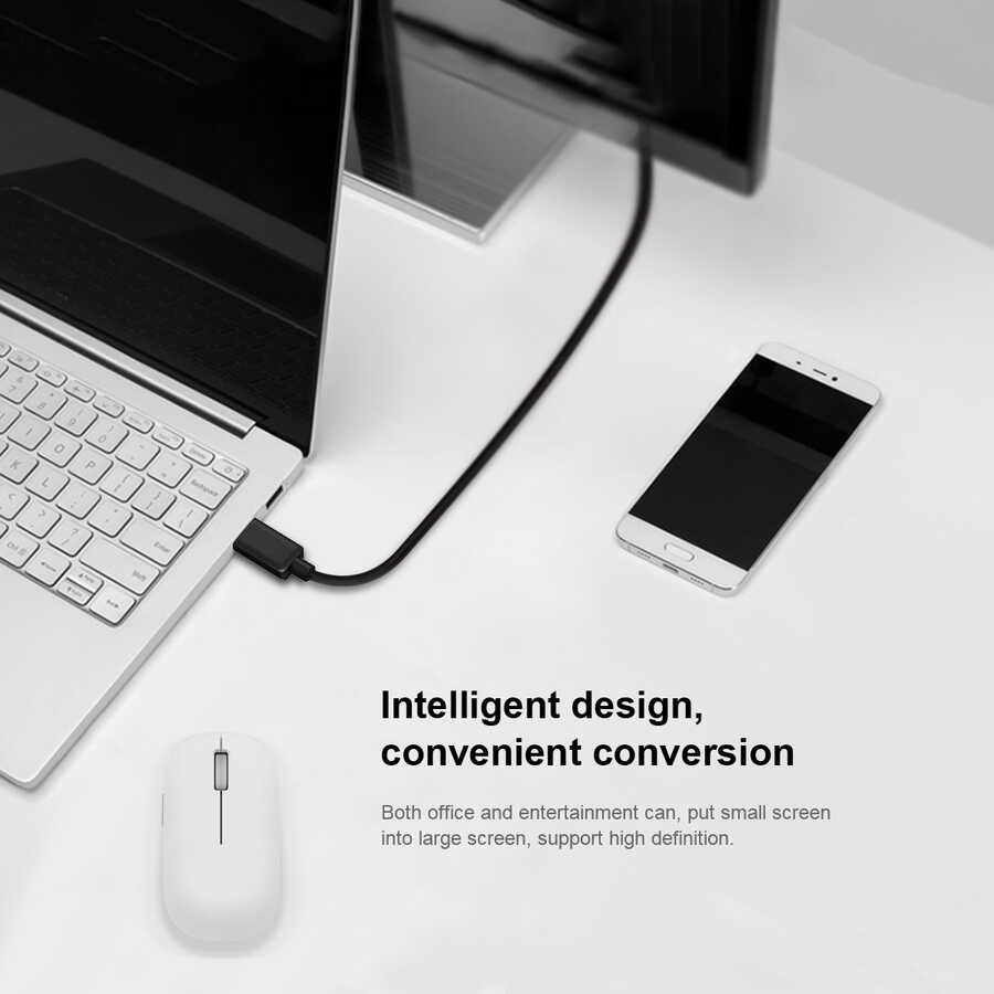 Qgeem QG-UA17 Type-C to VGA Adaptörü Yüksek Çözünürlüklü Dönüştürücü Kablo 1080p 60Hz 1.8 metre Siyah