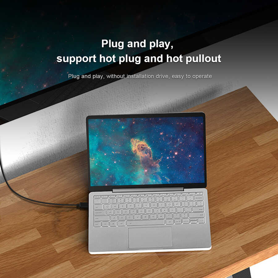 Qgeem QG-UA17 Type-C to VGA Adaptörü Yüksek Çözünürlüklü Dönüştürücü Kablo 1080p 60Hz 1.8 metre Siyah