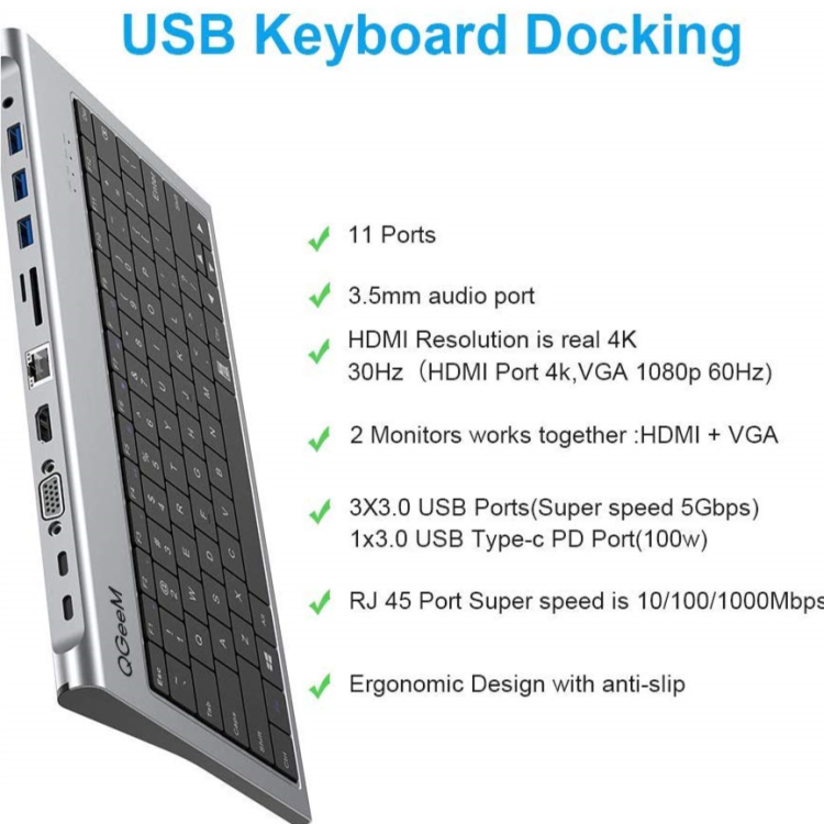 Qgeem QG-UH-11-2 Type-C Hub Keyboard Black