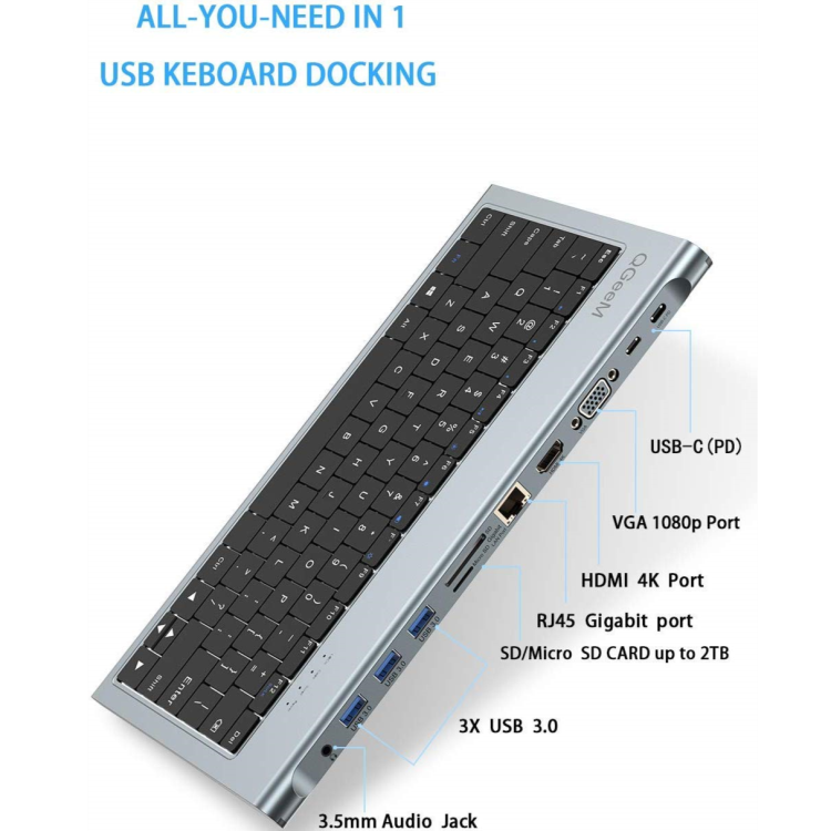Qgeem QG-UH-11-2 Type-C Hub Keyboard Black